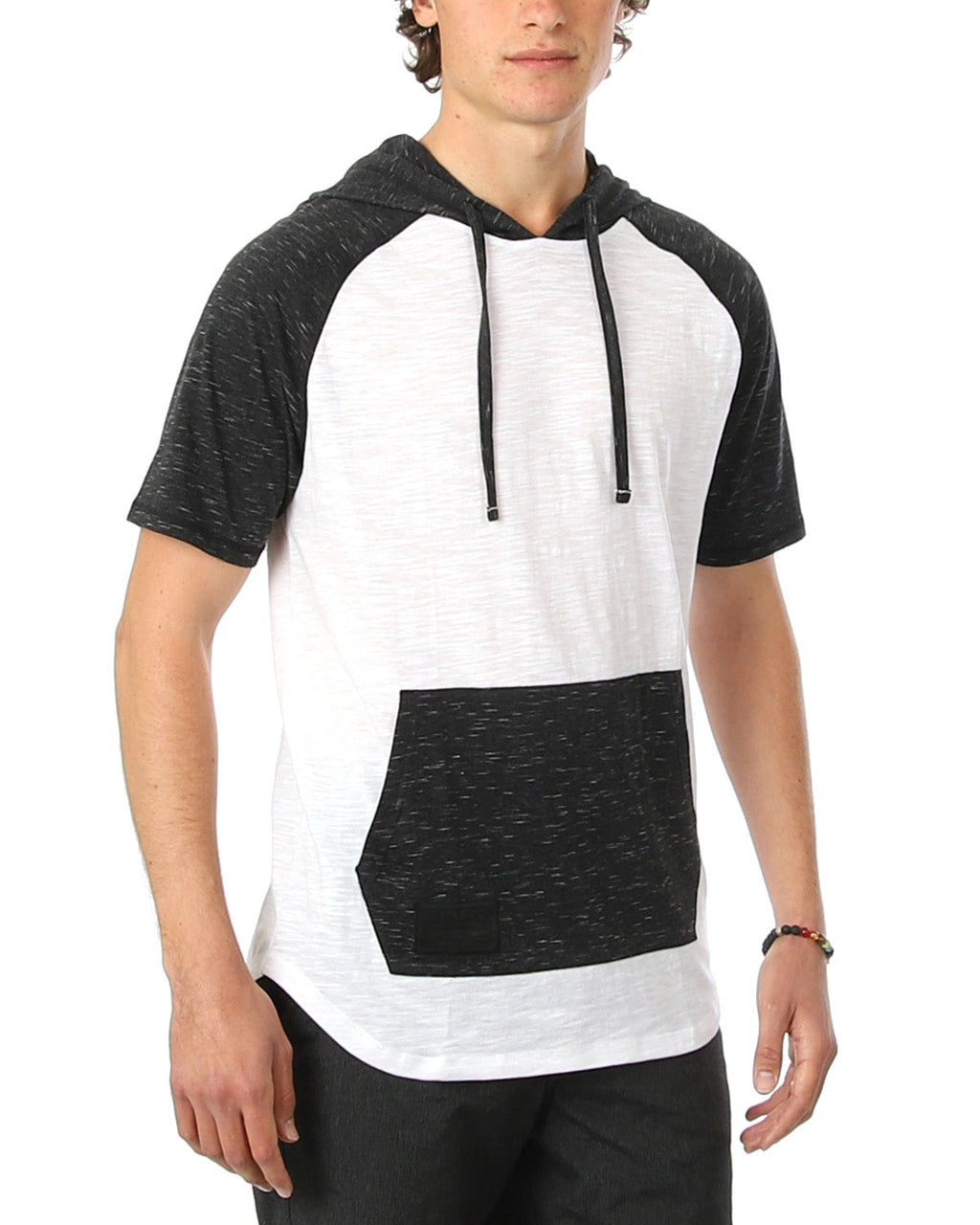 ZIMEGO Men's Short Sleeve Raglan Hoodie Round Bottom Semi Longline T-Shirt